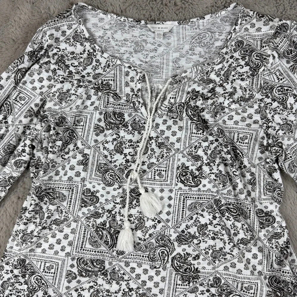 Lucky Brand Paisley Print Peasant Top‎ Tunic Blouse with Tassels Size M - Picture 7 of 7